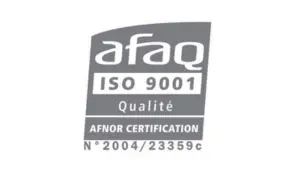 Certification AFAQ ISO 9001 délivrée par AFNOR Certification, garantissant un système de management de la qualité conforme aux normes internationales